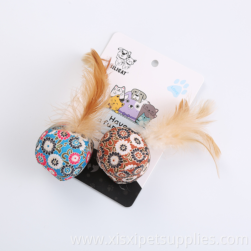 Factory supply cat application ball with feathers cat toys pack